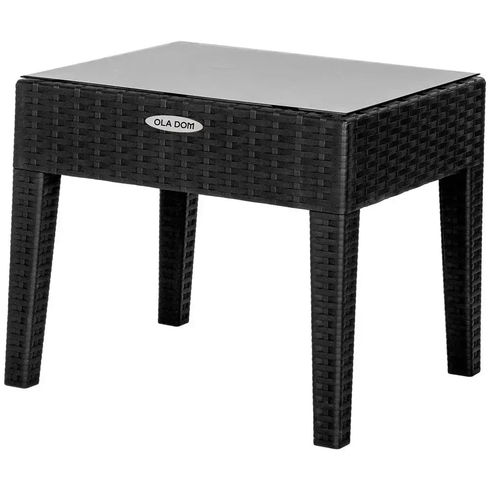 Столик журнальный квадратный RATTAN OLA DOM со стеклом антрацит 530х450мм