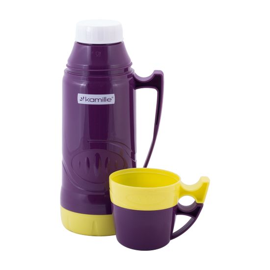 Термос 600 мл. со стеклянной колбой Kamille KM 2030 пластиковый, 2 чашки