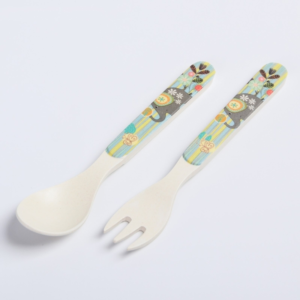 4611367 Набор детской бамбуковой посуды «Слоник», тарелка, миска, стакан, приборы, 5 предметов