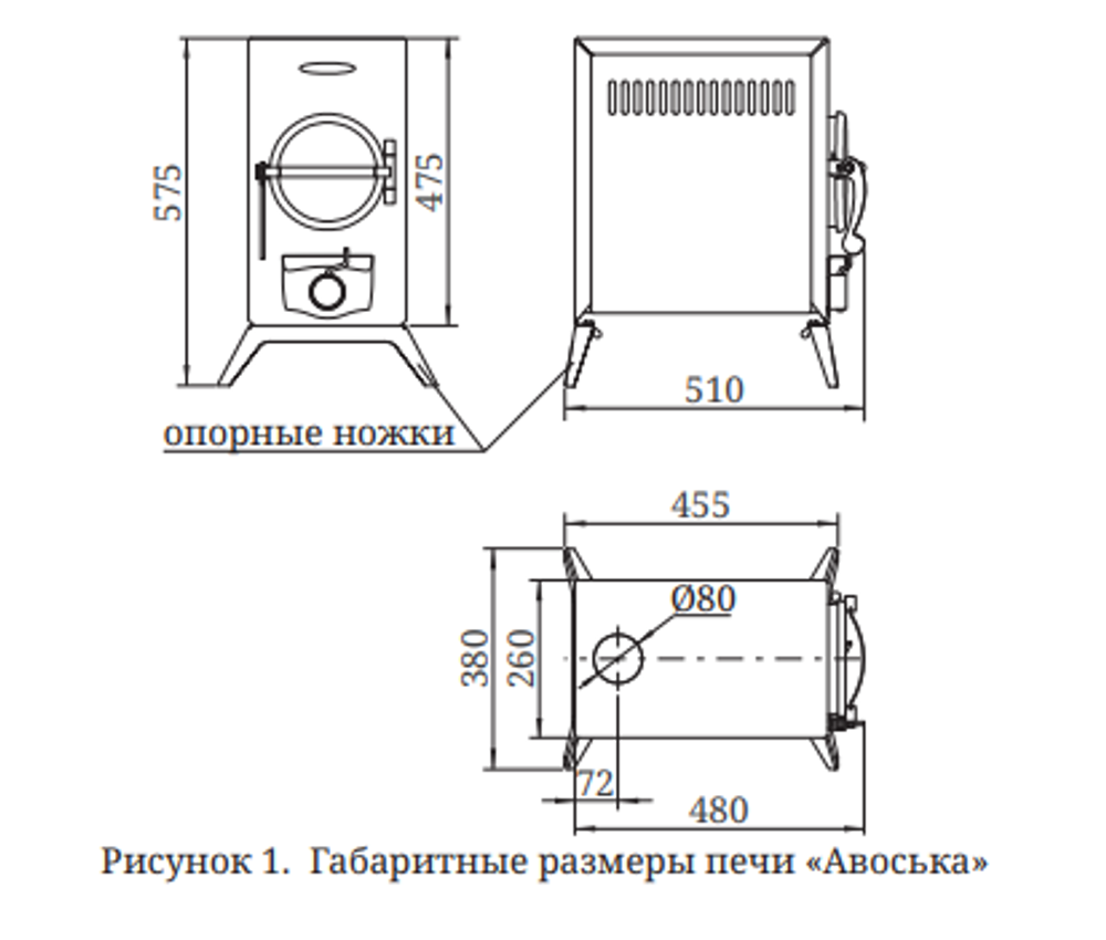 Печь TMF АВОСЬКА антрацит, НК размеры