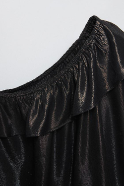ZARA АСИММЕТРИЧНЫЙ ТОП С ОБОРКАМИ, ЧЕРНОЕ ЗОЛОТО