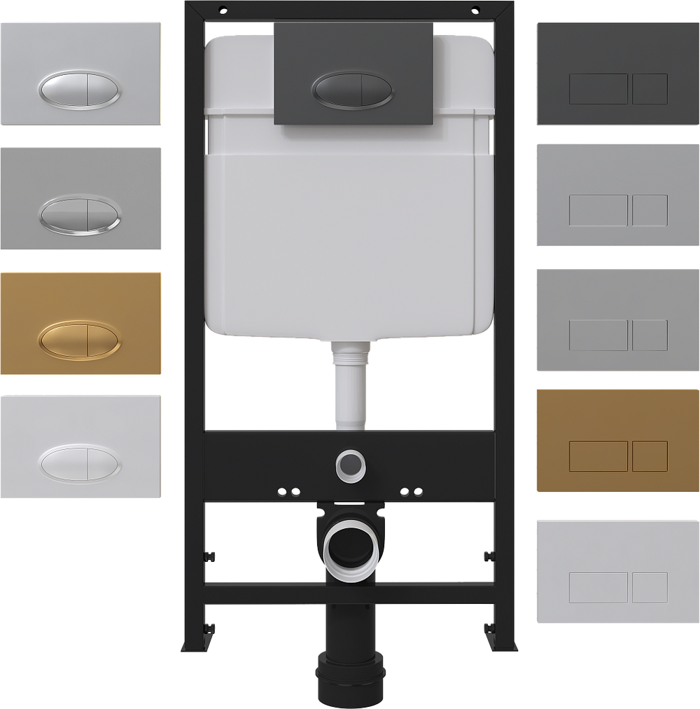 Кнопка смыва для унитаза EWRIKA 0054 пластик, цвет матовый черный