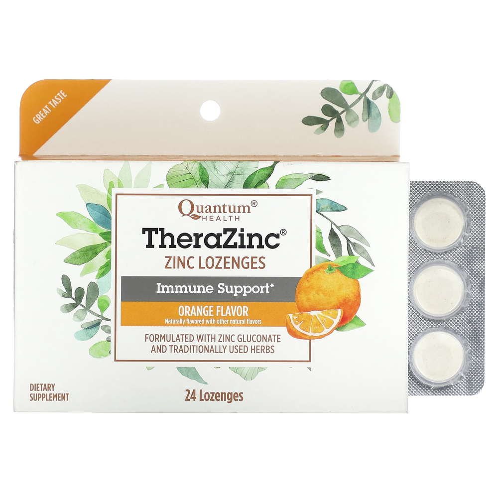 Quantum Health, TheraZinc, леденцы с цинком, апельсин`` 24 пастилки