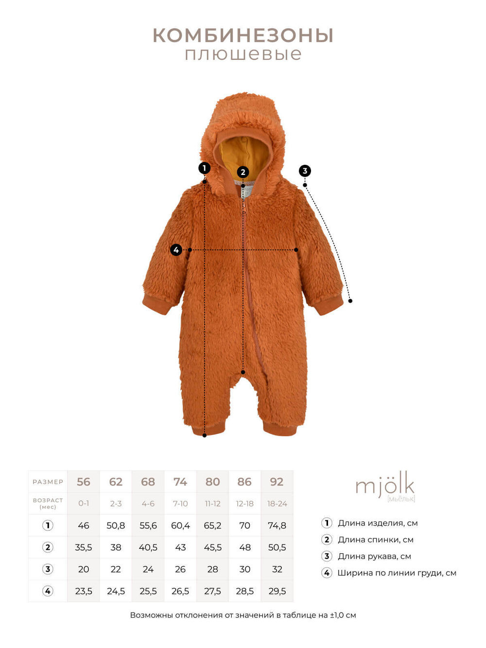 Плюшевый комбинезон из органического хлопка Mjölk Umber, на манжетах