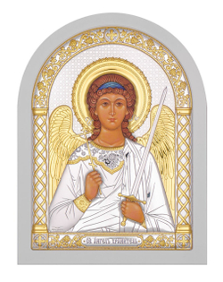 Ангел Хранитель, икона арочная, белое дерево 105х140