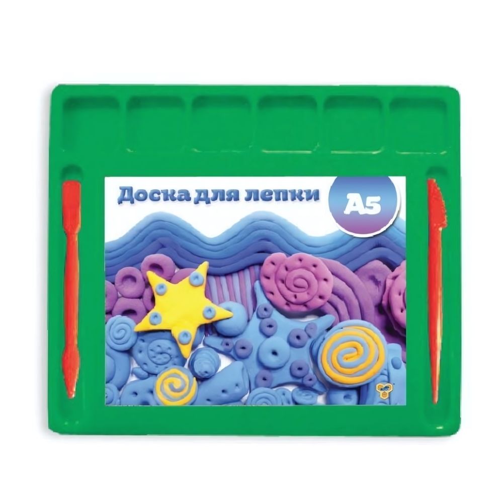 Доска д/лепки А5 цветная, 2 стека+отделения д/пластилина (Пчелка)