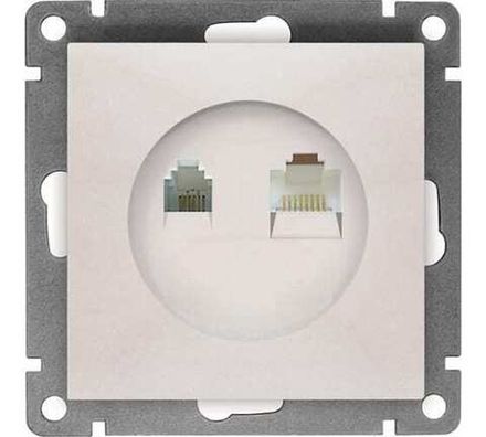 Розетка компьютерная+телефонная "UNIVersal" серия "Афина", с/у, 1А, RJ45, RJ12, жемчуг (еврослот) (H