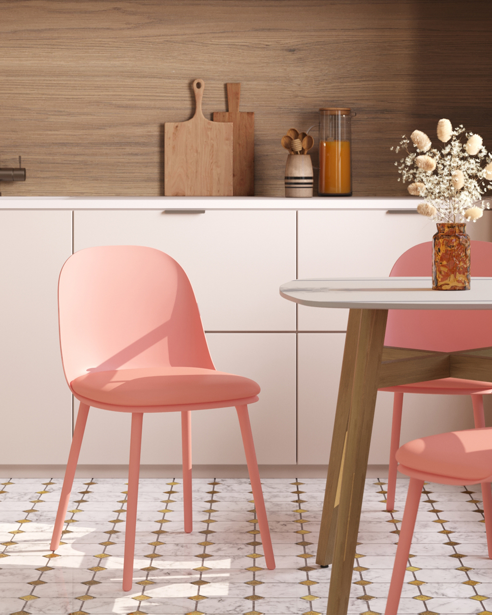 Стул Fog с подушкой пластик пыльно-розовый