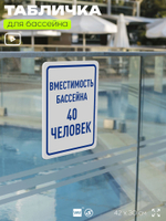 Табличка для бассейна "Вместимость бассейна 40 человек", на пляж, для общественной и частной зоны отдыха, информационная, 40х30 см, Silver Plane x Айдентика Технолоджи