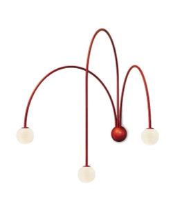 Стильное настенное бра с изящными дугообразными держателями и матовыми шарообразными плафонами.