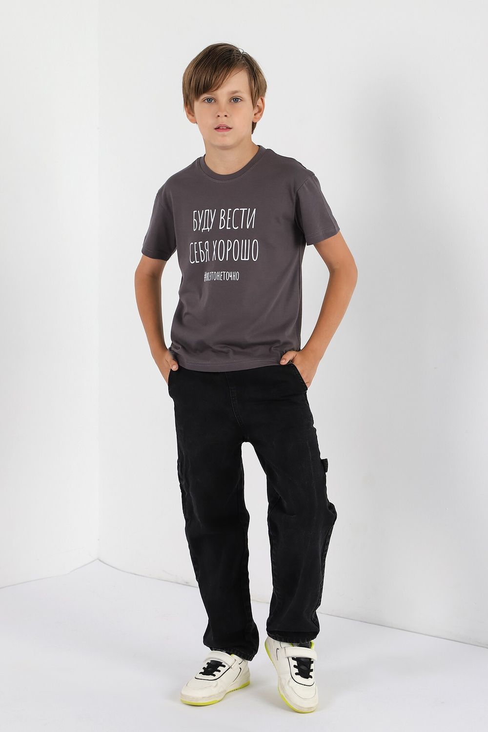 Фуфайка (футболка) для мальчика Кэш-2 Виотекс ТЁМНО-СЕРЫЙ