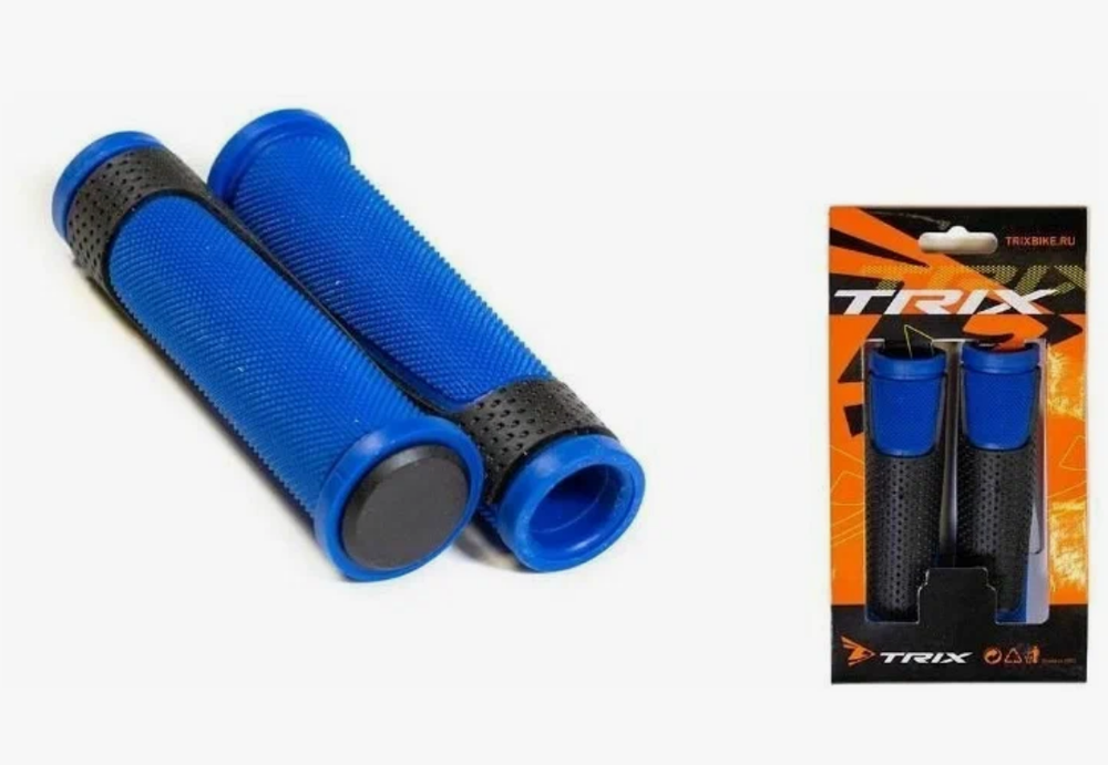Грипсы TRIX, резиновые, 130мм, 2-х компонентные, с заглушками руля, черно-синие(100)