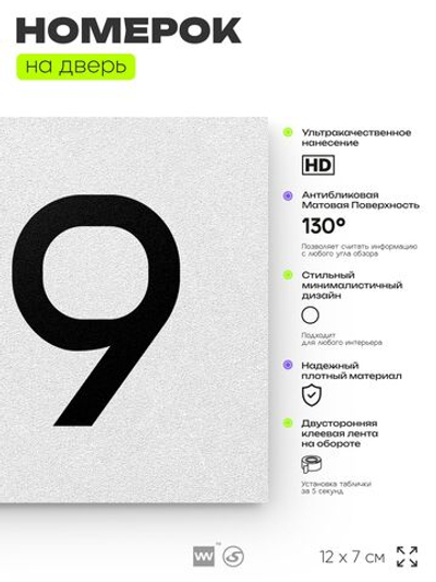 Номер на дверь 199, табличка на дверь для офиса, квартиры, кабинета, аудитории, склада, белая 120х70 мм, Айдентика Технолоджи