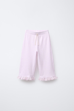 ZARA ЖАККАРДОВЫЕ БРЮКИ С ВЫШИВКОЙ В ШВЕЙЦАРСКОМ СТИЛЕ, РОЗОВЫЙ/ЛИЛОВЫЙ