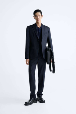 ZARA КОСТЮМНЫЙ БЛЕЙЗЕР ИЗ 100% ШЕРСТИ, МОРСКОЙ СИНИЙ