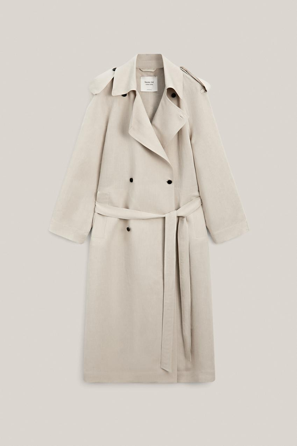Massimo Dutti Тренч оверсайз из смесовой льняной ткани - Limited Edition, песочный