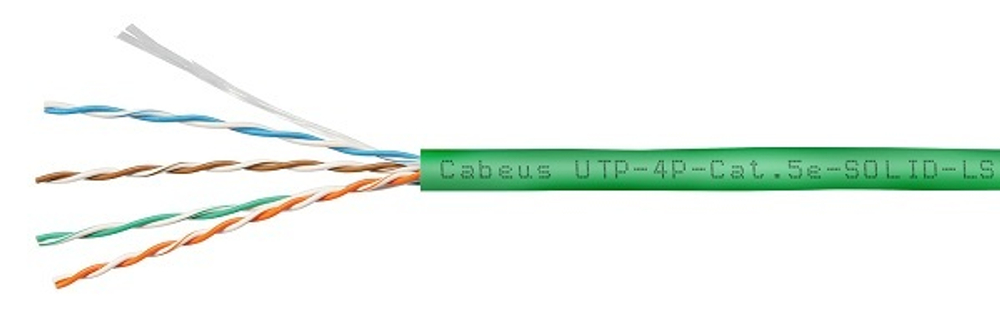 Кабель витая пара U/UTP 5e кат. 4 пары Cabeus UTP-4P-Cat.5e-SOLID-LSZH-GN