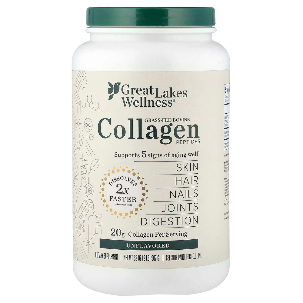 Great Lakes Wellness, пептиды бычьего коллагена от животных травяного откорма, без вкусовых добавок, 907 г (32 унции)