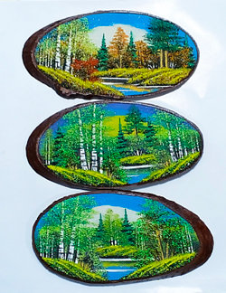 Панно на срезе дерева " времена года " 36см