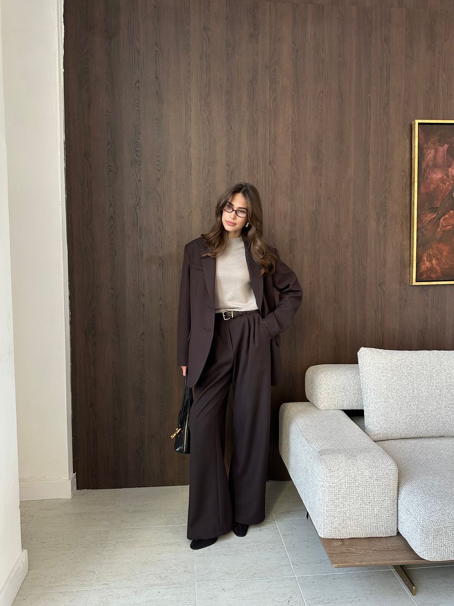 Брюки из вискозы на заниженной талии коричневые