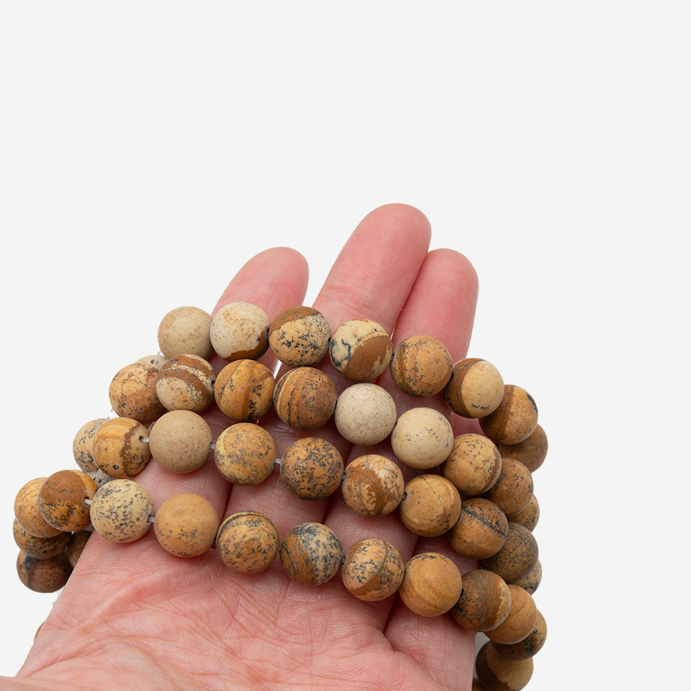 Известняк окварцованный (пейзажная яшма) натуральный сатиновый, 10,7мм, шар