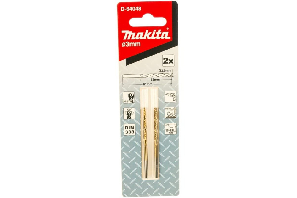 Сверло по металлу HSS-TiN Economy 3х33x61, 2 шт. Makita D-64048