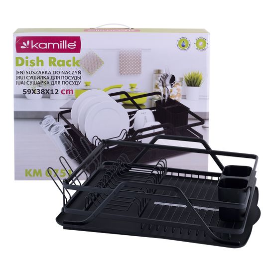 Сушилка для посуды из алюминия с поддоном (черная) Kamille KM-0751