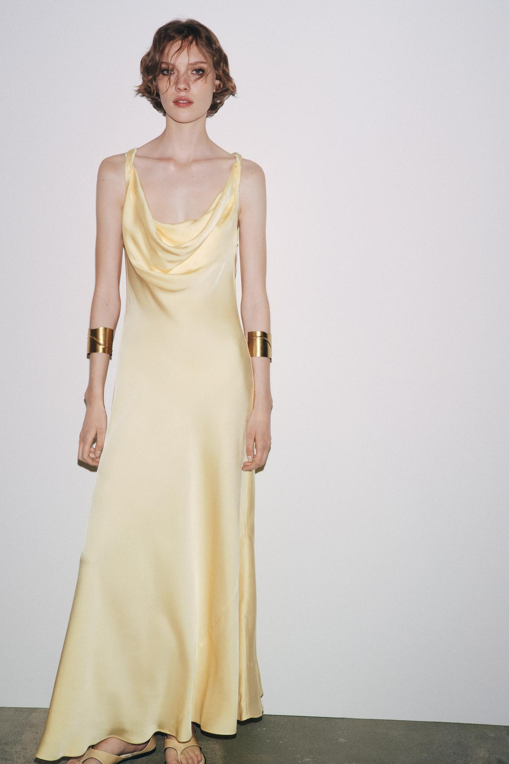 ZARA ДЛИННОЕ АТЛАСНОЕ ПЛАТЬЕ ИЗ КОЛЛЕКЦИИ ZW, ЖЕЛТЫЙ