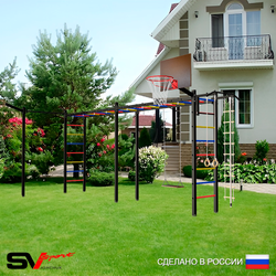 Уличная шведская стенка Sv Sport рукоход х 2 с комплектом турник прямой У53033К (Турник/Деревянные/Щит баскет/Кронш бокс/Канат/кольца/лестница)