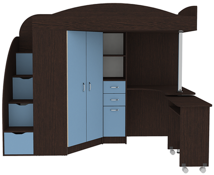 Кровать-чердак КарИВи Юниор 4 Венге Светло-синий, голубой