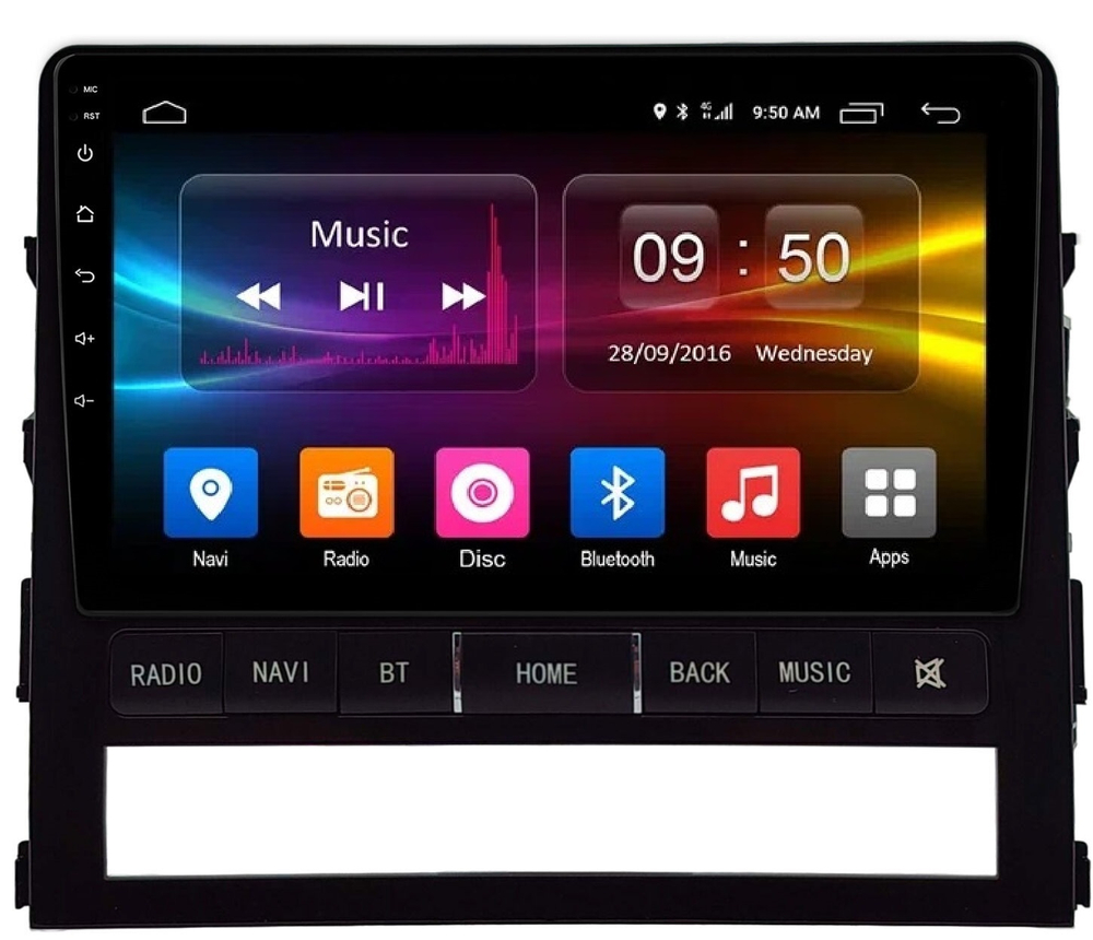 Магнитола для Toyota Land Cruiser 200 2015-2021 (без JBL) - Carmedia HP-9618 (рамка с кнопками) IPS, Android 10, 8 ядер (TS18), 4G SIM-слот