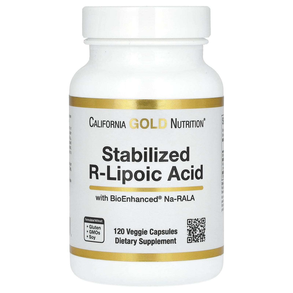 California Gold Nutrition, стабилизированная R-липоевая кислота с Na-RALA Bio-Enhanced® и биотином, 120 растительных капсул
