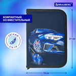 Пенал BRAUBERG 1 отделение 1 откидная планка полиэстер 21х14 см "Super car" (2 штуки в упаковке)