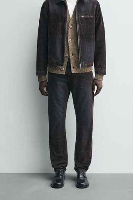 ZARA ДЖИНСЫ RELAXED FIT С ФЛОКИРОВАНИЕМ ПОД БАРХАТ, КОРИЧНЕВЫЙ