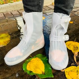 Высокие Бахилы-чехлы силиконовые для обуви на Кнопках от дождя и грязи Антискользящие Белые