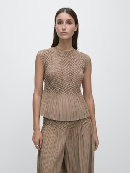 Massimo Dutti Плиссированный топ, оливковый