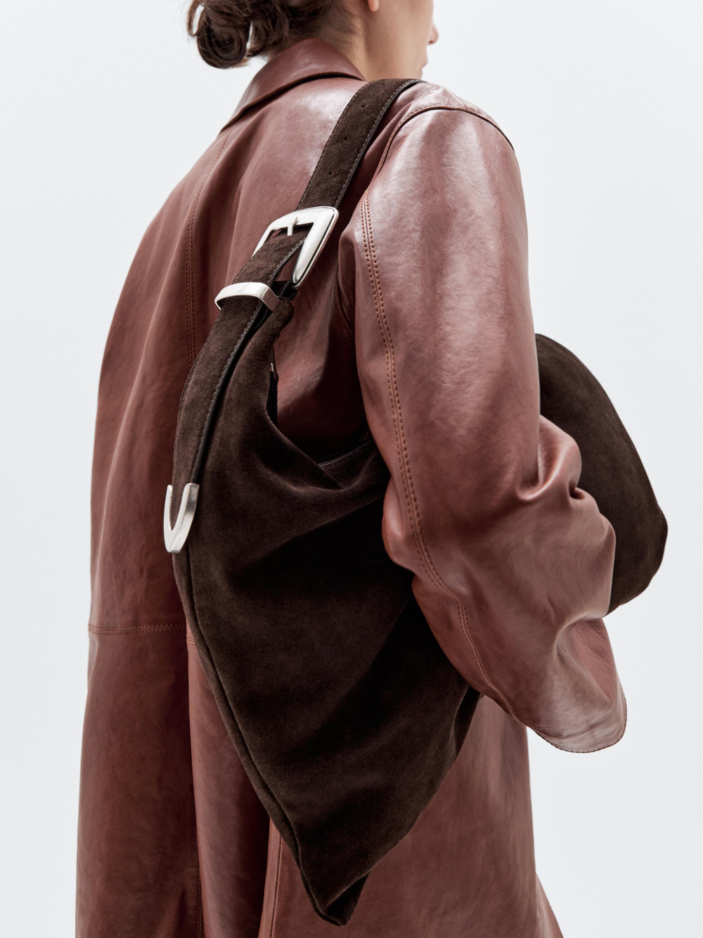 Massimo Dutti Большая замшевая сумка, коричневый