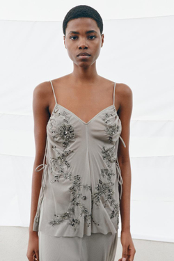 ZARA ТОП С ВЫШИВКОЙ И ПАЙЕТКАМИ, СВЕТЛО-СЕРЫЙ