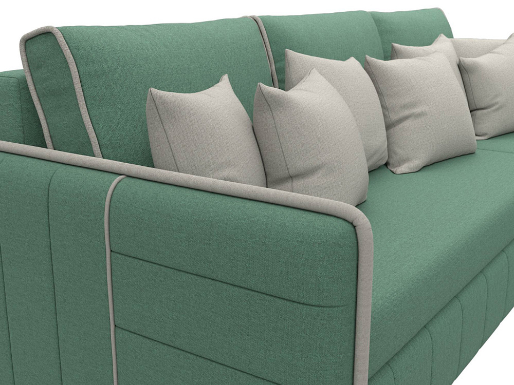 Диван угловой Лига-078 угол универсальный РОГОЖКА Амур 11 зеленый/Амур 02 бежевый