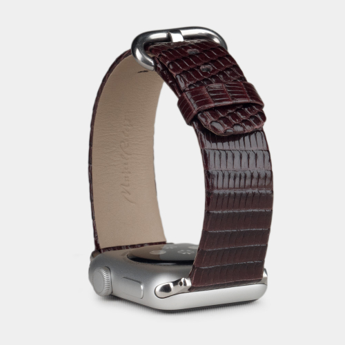 Ремешок для Apple Watch 40/41/42 mm из кожи ящерицы, бордового цвета