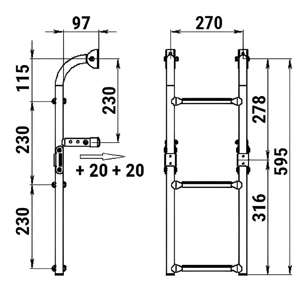 Трап складной с вертикальным креплением, 3 черных ступени (ширина 270 мм.) (10269503)
