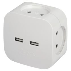Разветвитель электрический ЭРА SP-4-USB-W на 4 розетки + 2xUSB 2400mA без заземления 10А белый | Электротовары