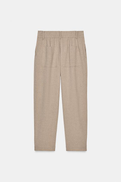 ZARA БРЮКИ С ЗАЩИПАМИ И ЭЛАСТИЧНЫМ ПОЯСОМ СЗАДИ, ПЕСОЧНЫЙ