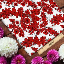 Ткань атлас красная хохлома по новому