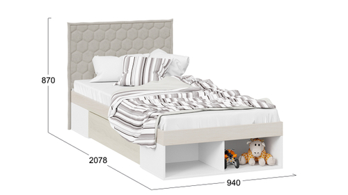 Кровать «Сканди» с мягкой спинкой и ящиком