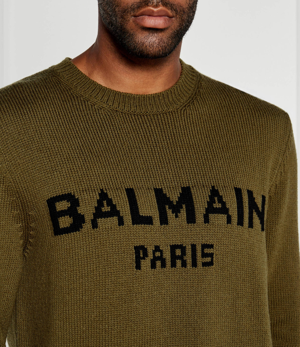 Хлопковый свитер Balmain - оливковый(DH1KD000 KG97)