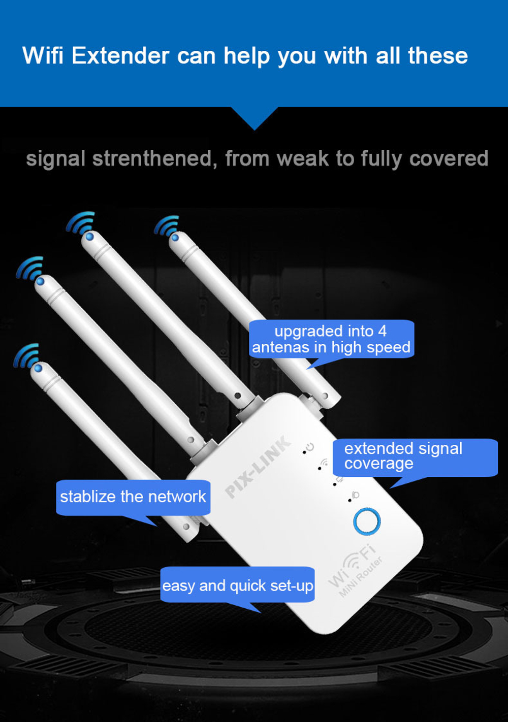 Wi-Fi усилитель сигнала/роутер PIX-LINK LV-WR16