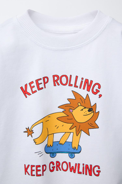 ZARA ФУТБОЛКА С АНИМАЛИСТИЧЕСКИМ ПРИНТОМ, БЕЛЫЙ