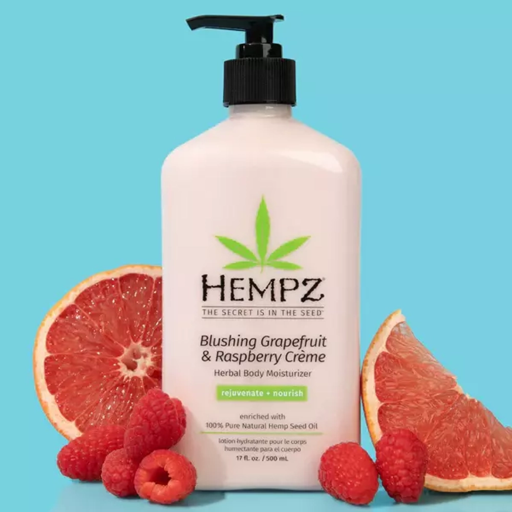 Hempz blushing grapefruit & raspberry creme herbal body moisturizer rejuvenate+nourish enriched with 100% pure natural hemp seed oil 500ml