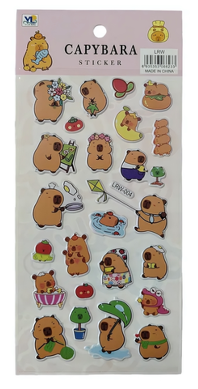 Наклейки декоративные "Капибара" 9.4*18см. 6 диз. (Mazari)